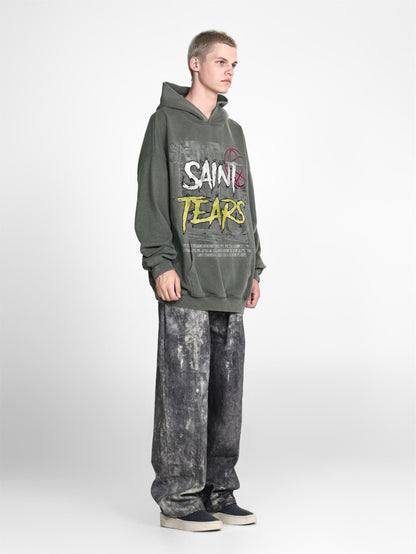 Saint Mich@el tears washed distressed salt-treated 400g heavy-weight vintage terry cloth hoodie