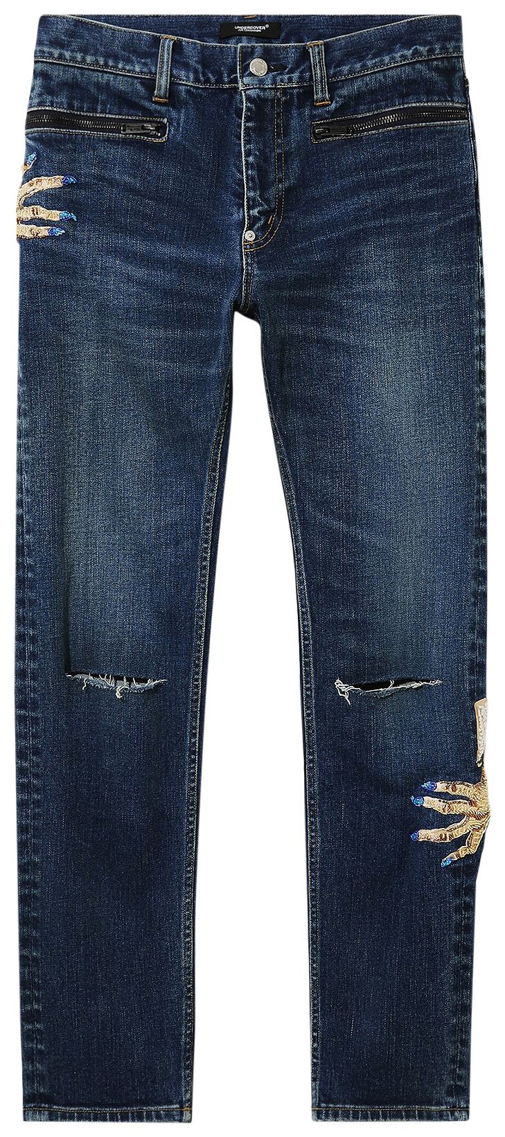 UNDERCOVER BEAD EMBROIDERED DENIM JEANS 'INDIGO'