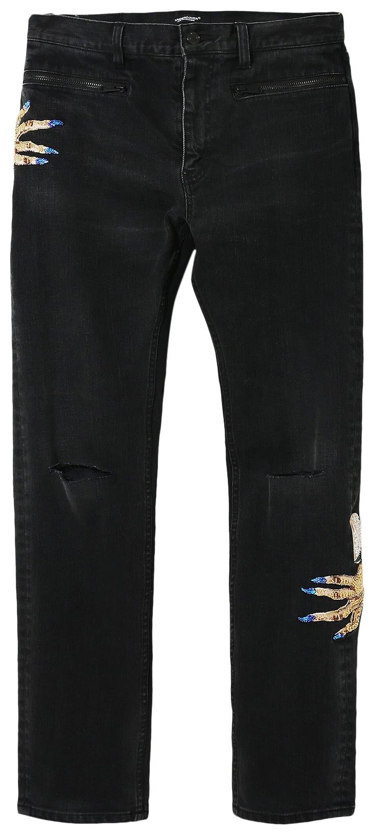 UNDERCOVER BEAD EMBROIDERED DENIM JEANS 'BLACK'