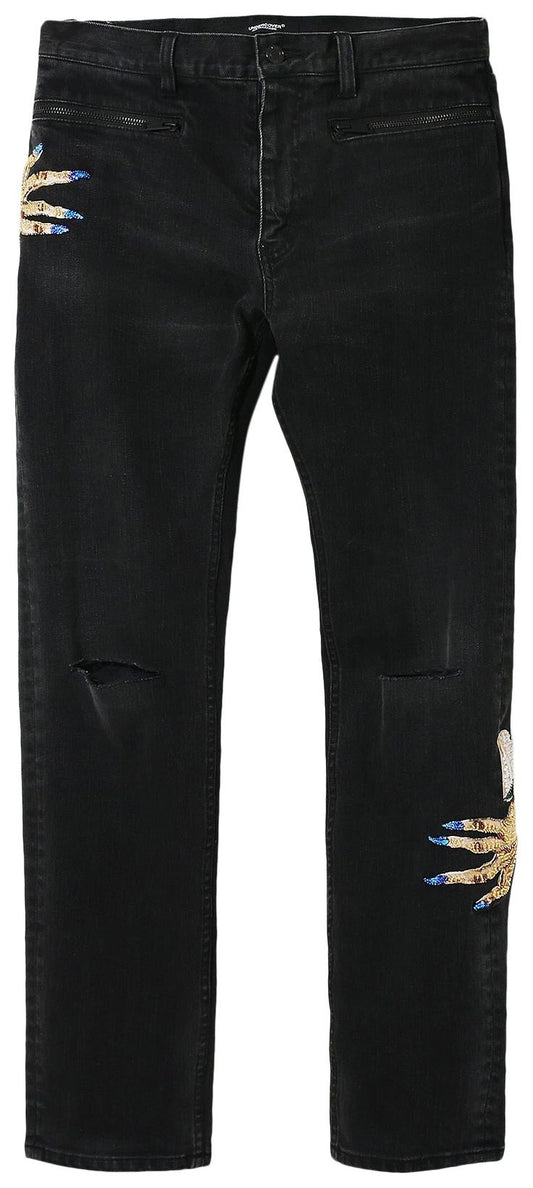 UNDERCOVER BEAD EMBROIDERED DENIM JEANS 'BLACK'