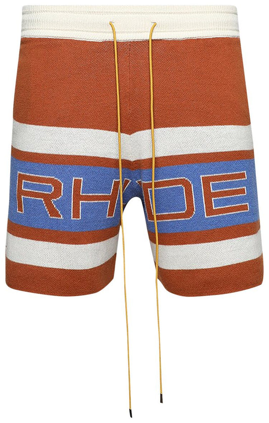 RHUDE PRAVIL RACING KNIT SHORT 'BRICK/CREAM/BLUE'