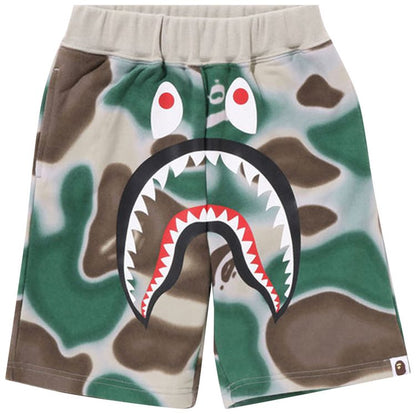 BAPE KIDS LIQUID CAMO SHARK SWEATSHORTS 'OLIVE DRAB'