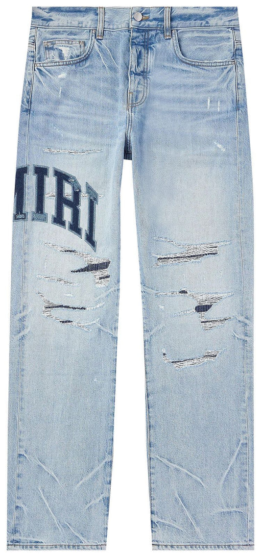 AMIRI VARSITY LOGO REPAIR STRAIGHT JEAN 'PERFECT INDIGO'