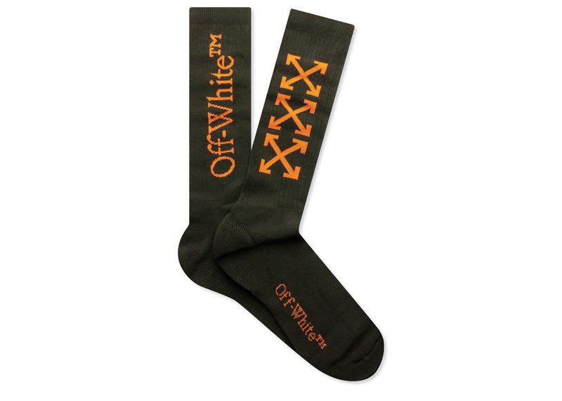 Off-White Arrow Bookish Medium Socks 'Army Green/Orange'