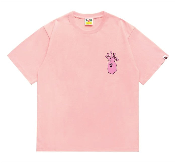 BAPE×STUSS! PINK COLOR LOGO LETTERING TEE