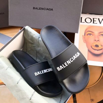 Balenciag* Pool Slide Black White