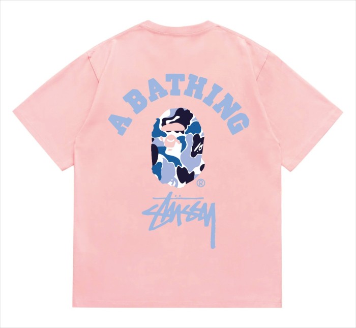 BAPE×Stuss! Blue Color Camo By Bathing Tee