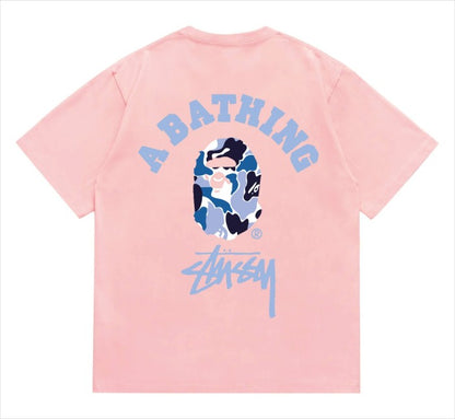 BAPE×Stuss! Blue Color Camo By Bathing Tee