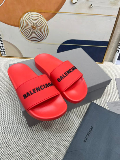 Balenciag* Pool Slide Red White