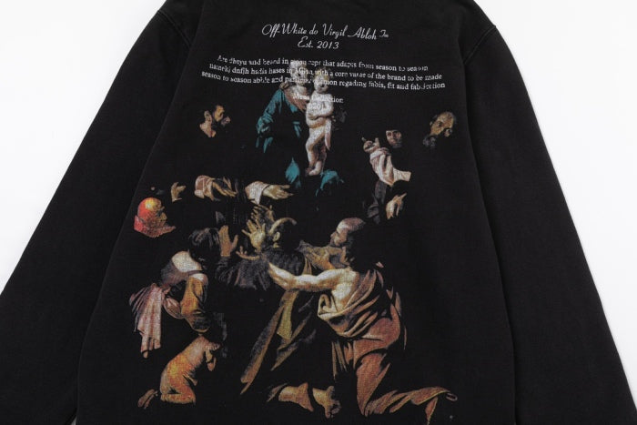 OFF-WHITE 24SS NEW COLORFUL PORTRAIT OIL PAINTING WASHED HOODIE BLACK