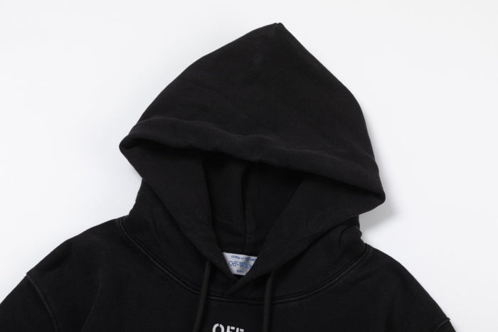 Off-White 24SS new black-and-white portrait oil painting washed hoodie Black