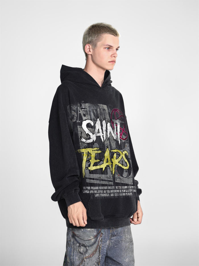 Saint Mich@el tears washed distressed salt-treated 400g heavy-weight vintage terry cloth hoodie