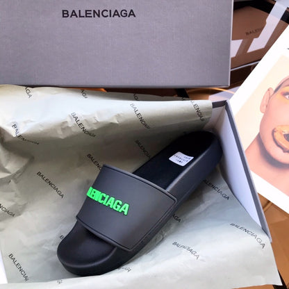 Balenciag* Pool Slide Black Fluo Green