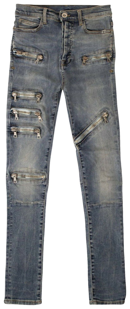 UNRAVEL PROJECT DENIM MOONWASH MULTI-ZIP JEANS 'BLUE'