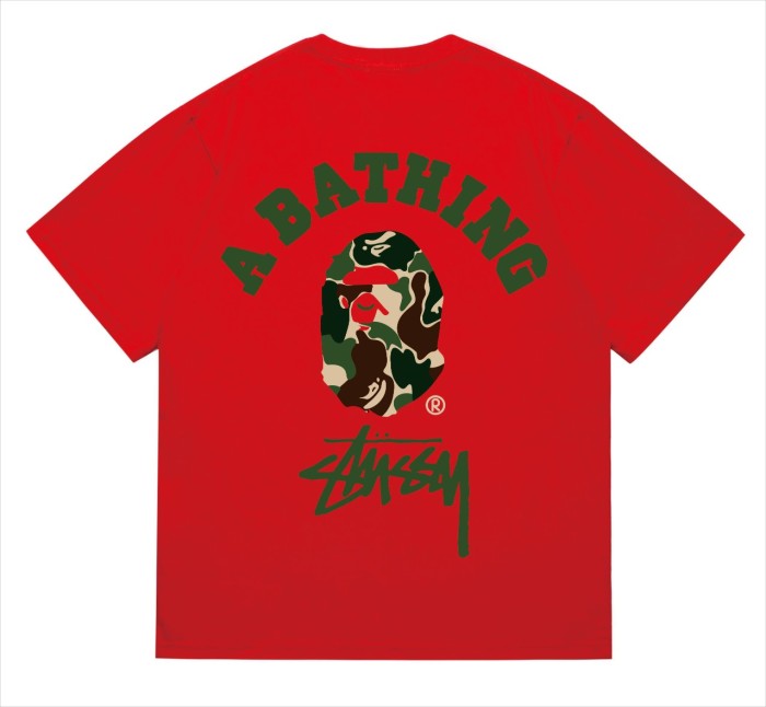 BAPE×Stuss! Green Color Camo By Bathing Tee