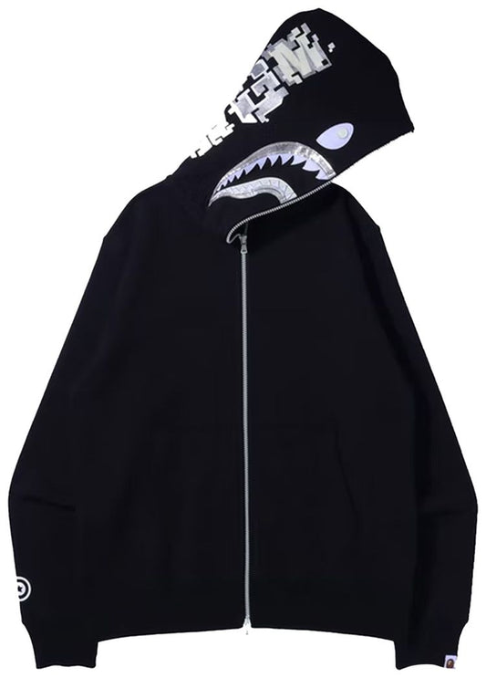 BAPE DIGITAL SHARK FULL ZIP HOODIE 'BLACK'