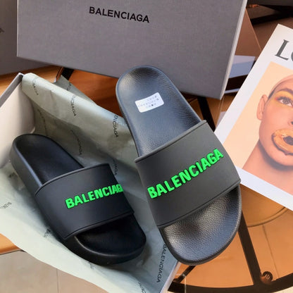 Balenciag* Pool Slide Black Fluo Green