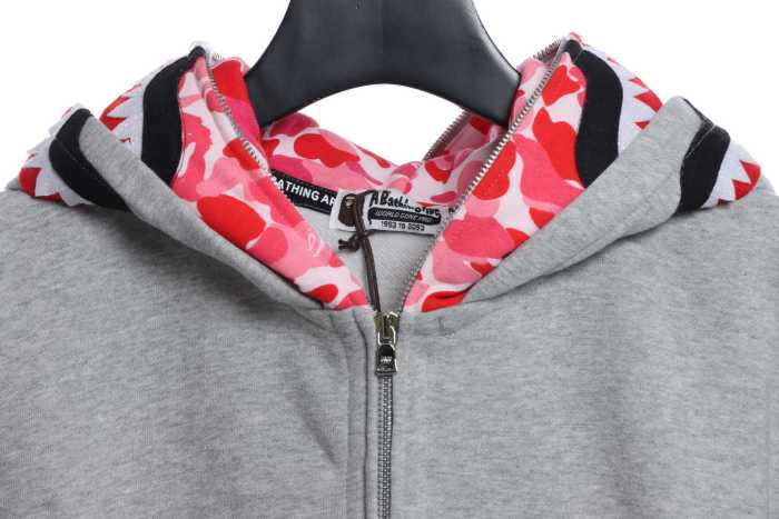 BAPE co-branded tiger head shark gray and pink double hoodie