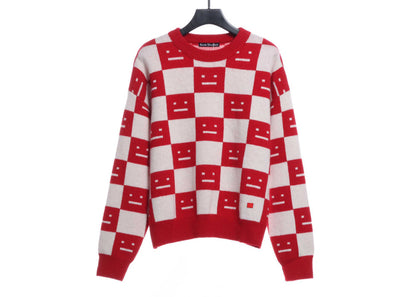 22S SACNE STUDIOS Checkerboard Square Smiley Crew Neck Sweater