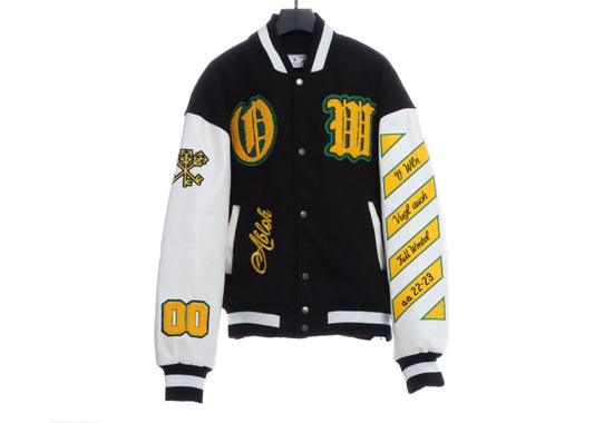 OW22FW multi-icon badge wool woolen stitching jacket thickened cotton baseball uniform jacket