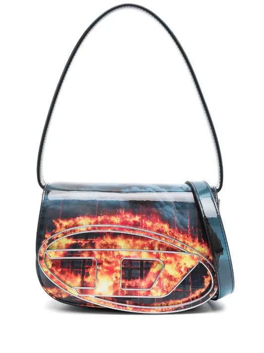 DIESEL 1DR POLY FLAME PRINT SHOULDER BAG