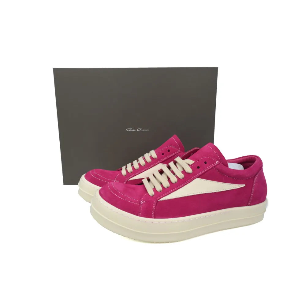 Rick Owens EDFU Vintage Sneaks Velour Suede Hot Pink Milk White