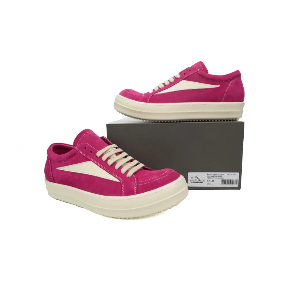 Rick Owens EDFU Vintage Sneaks Velour Suede Hot Pink Milk White