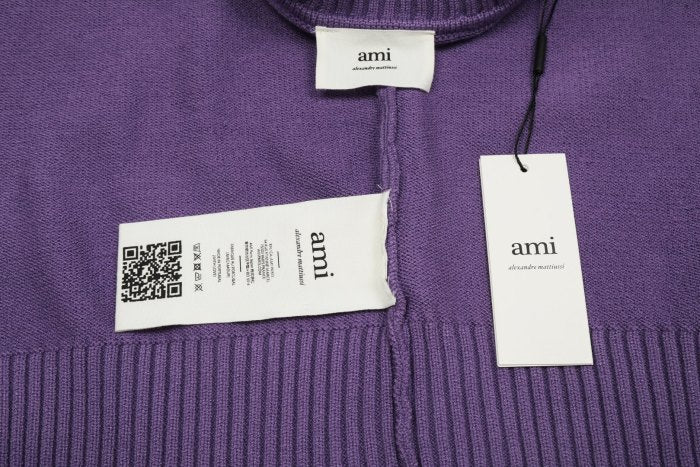 Am1 2024SS classic purple jacquard big heart turtleneck sweater