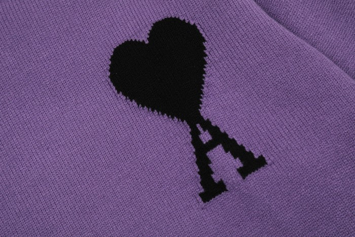 Am1 2024SS classic purple jacquard big heart turtleneck sweater