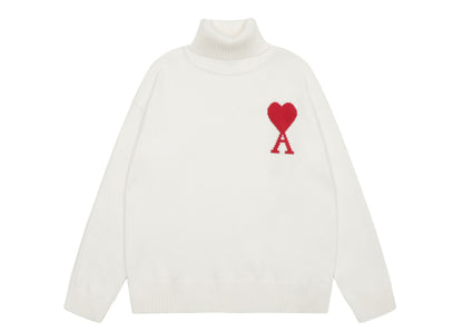 Am1 2024SS classic white jacquard big heart turtleneck sweater