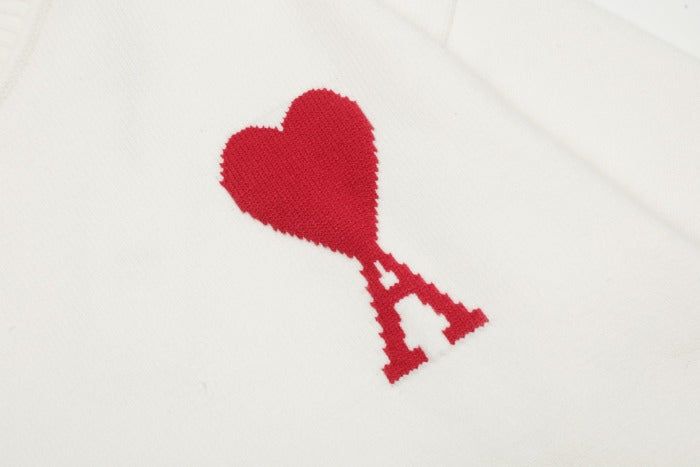 Am1 2024SS classic white jacquard big heart turtleneck sweater