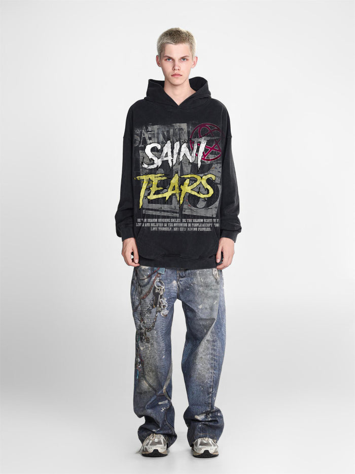 Saint Mich@el tears washed distressed salt-treated 400g heavy-weight vintage terry cloth hoodie