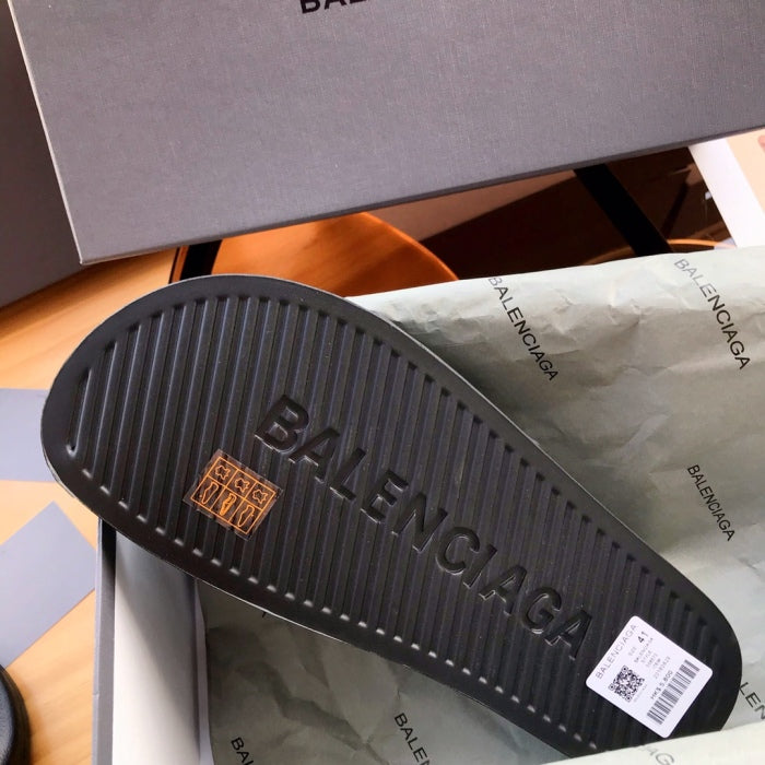 Balenciag* Pool Slide Black White