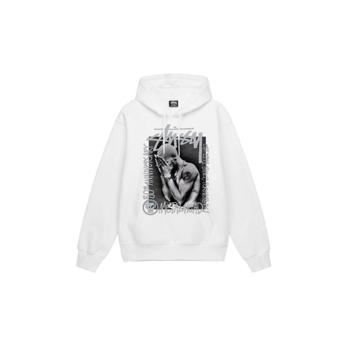 Stu$$y x Metalheadz SS24 collaboration hoodie with chest logo and character graphic print