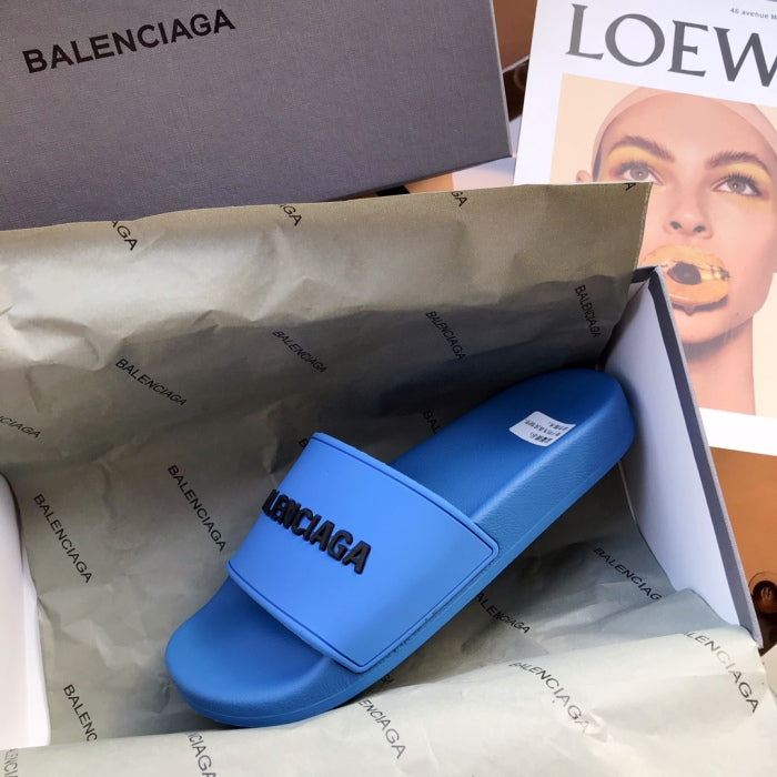 Balenciag* Pool Slide Blue