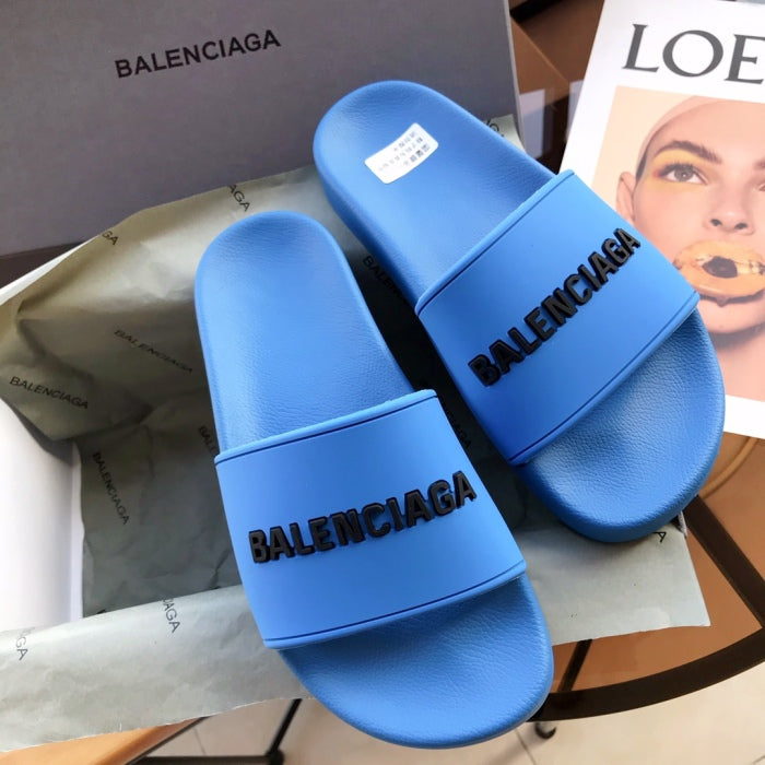 Balenciag* Pool Slide Blue