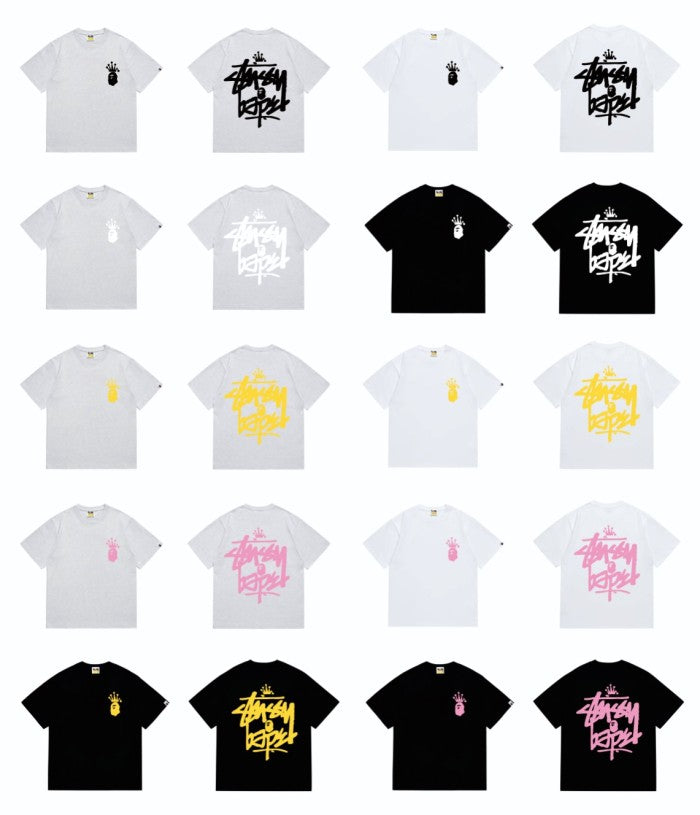 BAPE×STUSS! BLACK COLOR LOGO LETTERING TEE