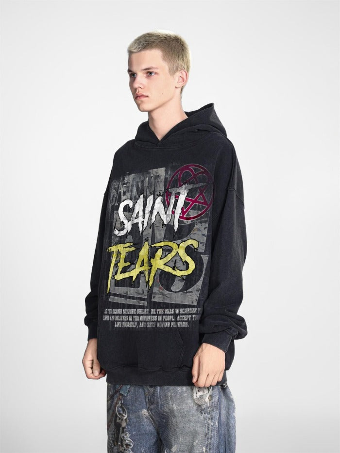 Saint Mich@el tears washed distressed salt-treated 400g heavy-weight vintage terry cloth hoodie